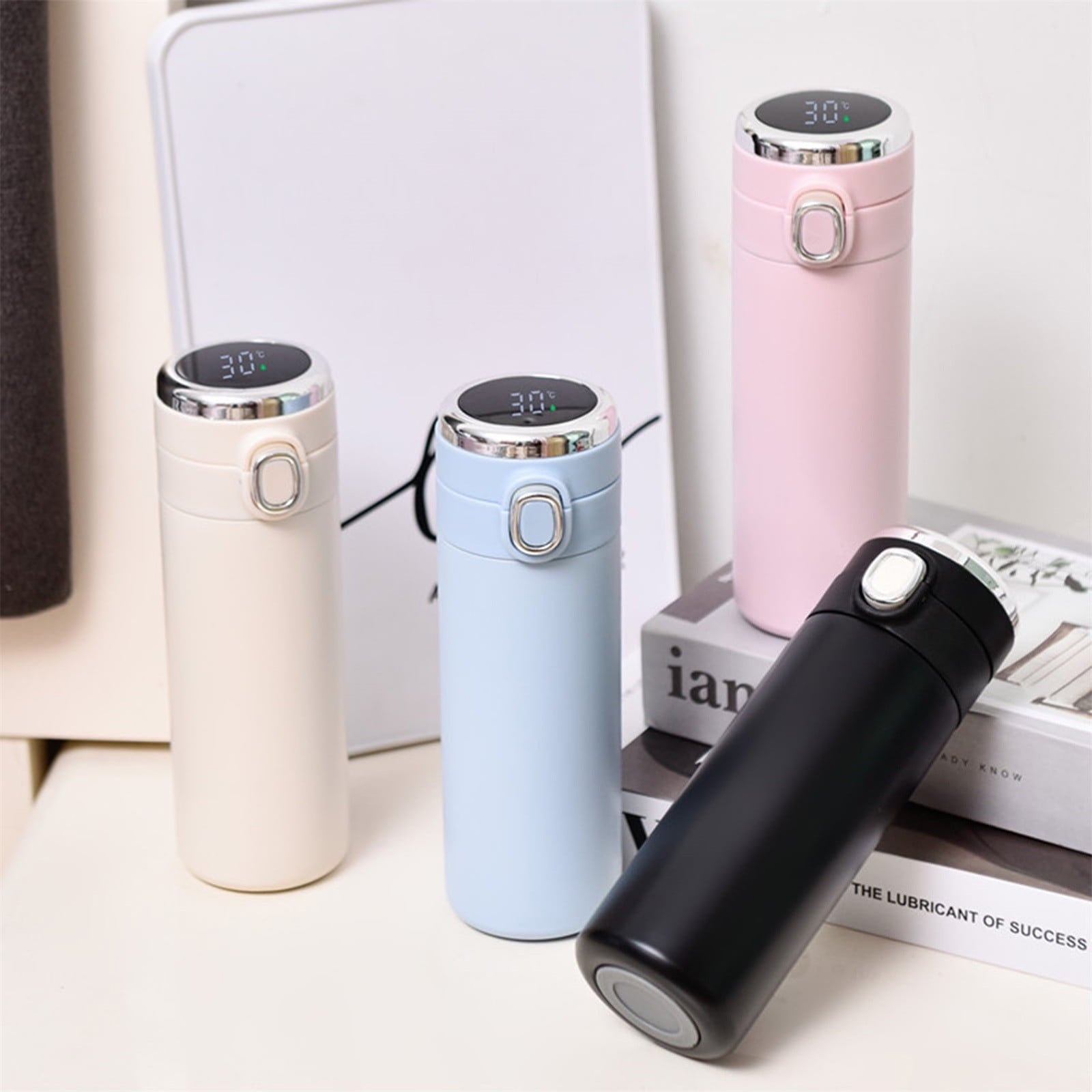 Glass and Bottle ! Stainless Steel Flask Vacuum Insulated Cup Drinking Bottle 350/420 Ml Led Screen Temperature Display Flask Water Bottle Perfect for Home Travel, Include Cup*1 Blue Kemu |Fashion Home Kitchen Beauty