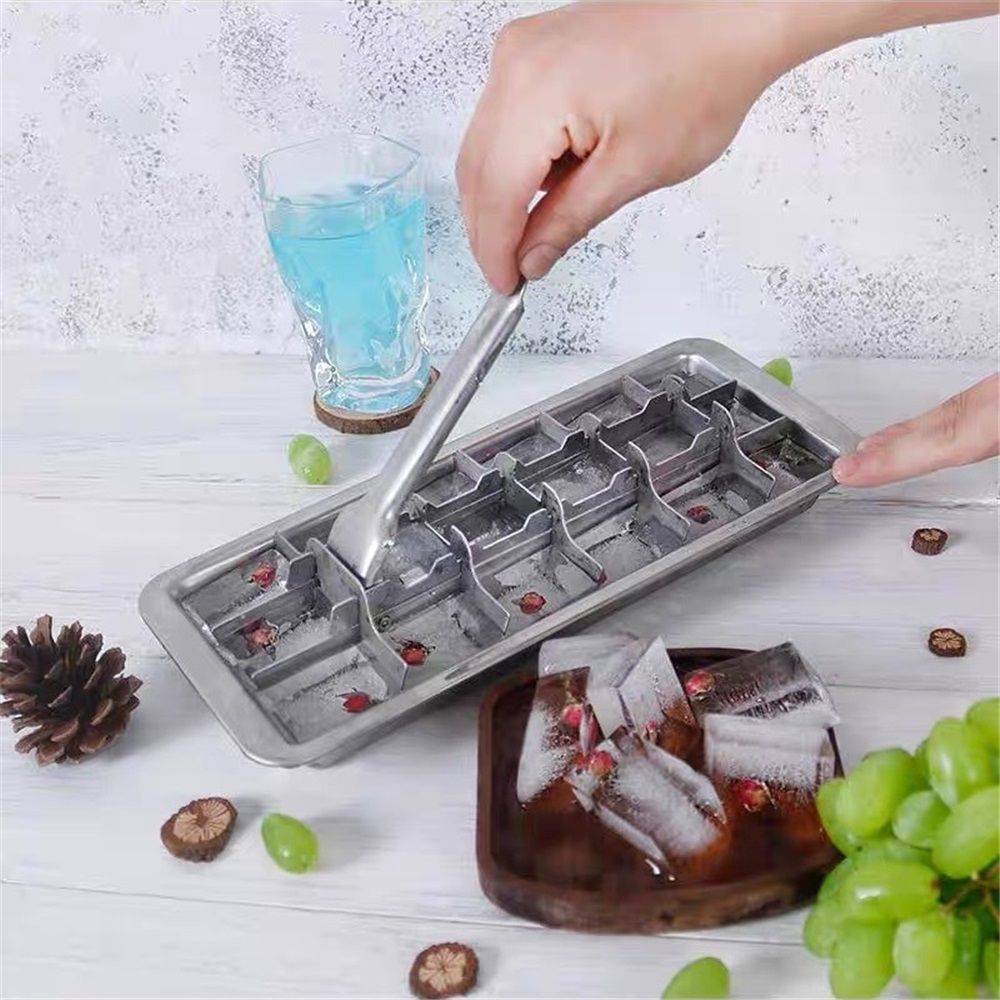 Stainless Steel Ice Cube Maker Tray,Lever Style Ice Cube Mold Quick To Making 18 Ice Cubes, Stainless Steel（silvery） Kemu |Fashion Home Kitchen Beauty