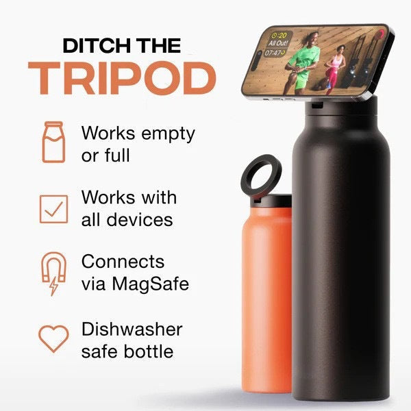 Stainless Steel Insulated Water Bottle with Integrated Magnetic Phone Stand - Beige (32oz) Kemu |Fashion Home Kitchen Beauty