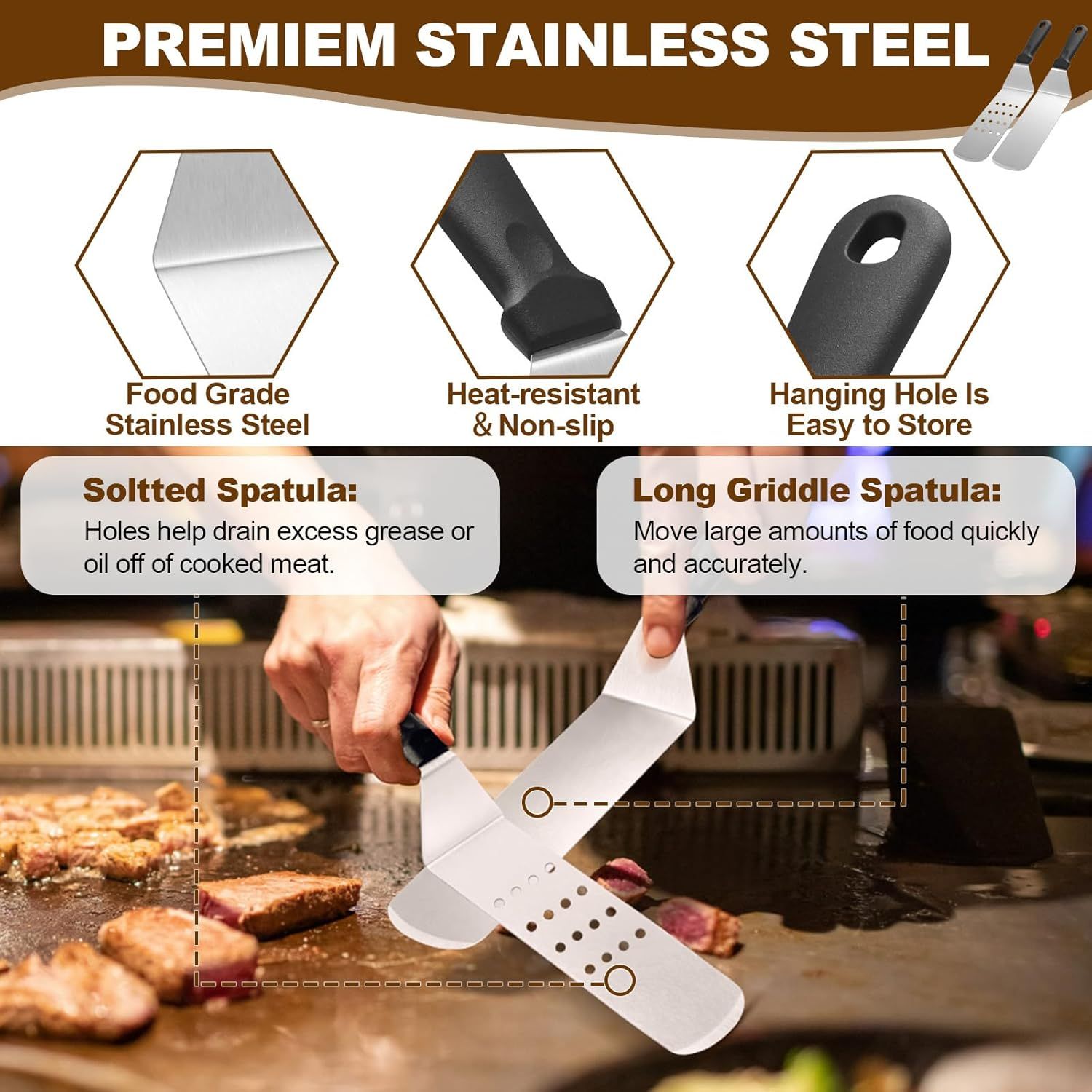 15-Piece Stainless Steel BBQ Griddle Tools and 3-Row Grill Cleaning Wire Brush Set, Portable Outdoor Barbecue Accessories Kit with 4 Spatulas, Tongs, Scraper, Heart / Round Egg Rings, 2 Oil Bottles and Storage Bag Kemu |Fashion Home Kitchen Beauty