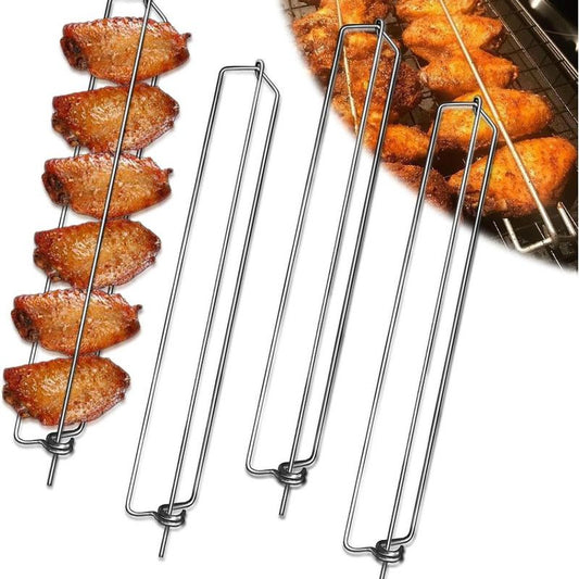 Stainless Steel BBQ Skewers | 4-Pack Dual-Rail Locking Skewers for Chicken Wings, Meat & Seafood Kemu |Fashion Home Kitchen Beauty