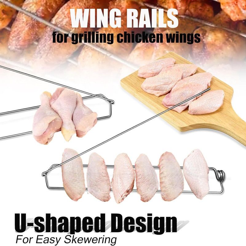 Stainless Steel BBQ Skewers | 4-Pack Dual-Rail Locking Skewers for Chicken Wings, Meat & Seafood Kemu |Fashion Home Kitchen Beauty