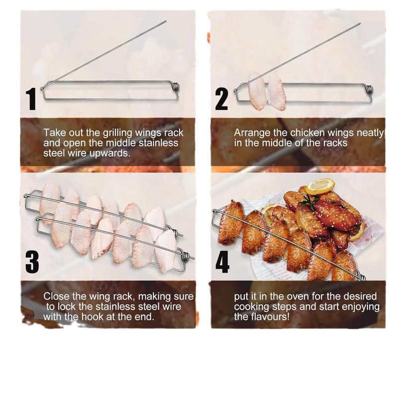 Stainless Steel BBQ Skewers | 4-Pack Dual-Rail Locking Skewers for Chicken Wings, Meat & Seafood Kemu |Fashion Home Kitchen Beauty