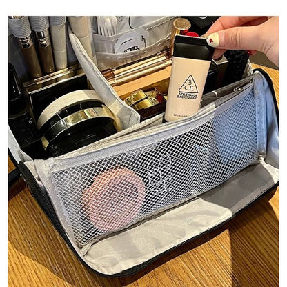 Portable Multi-Functional Toiletry Bag, Stand-Up Large-Capacity Storage Bag for Makeup Brushes, Cosmetics, and Toiletries, Jinbu Multi-Compartment Storage Bag - Black Kemu |Fashion Home Kitchen Beauty