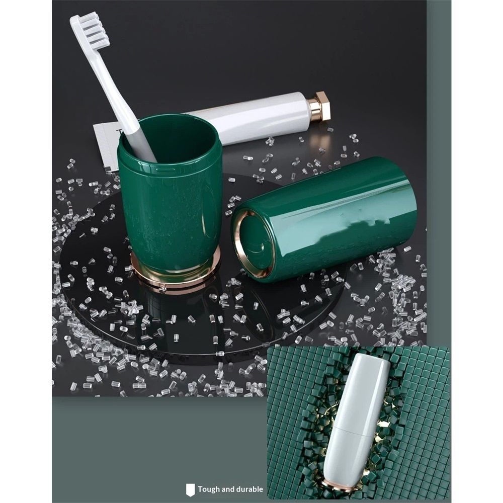 Luxury Green Toothbrush Travel Case, Portable Travel Toothbrush & Toothpaste Holder Cover Organizer Container with Mouthwash Cup for School, Camping, Business Trip, Bathroom Storage（only one mouthwash cup） Kemu |Fashion Home Kitchen Beauty