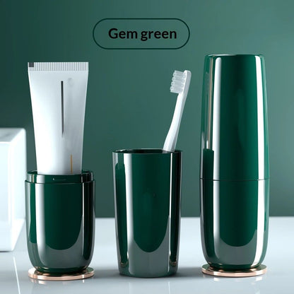 Luxury Green Toothbrush Travel Case, Portable Travel Toothbrush & Toothpaste Holder Cover Organizer Container with Mouthwash Cup for School, Camping, Business Trip, Bathroom Storage（only one mouthwash cup） Kemu |Fashion Home Kitchen Beauty
