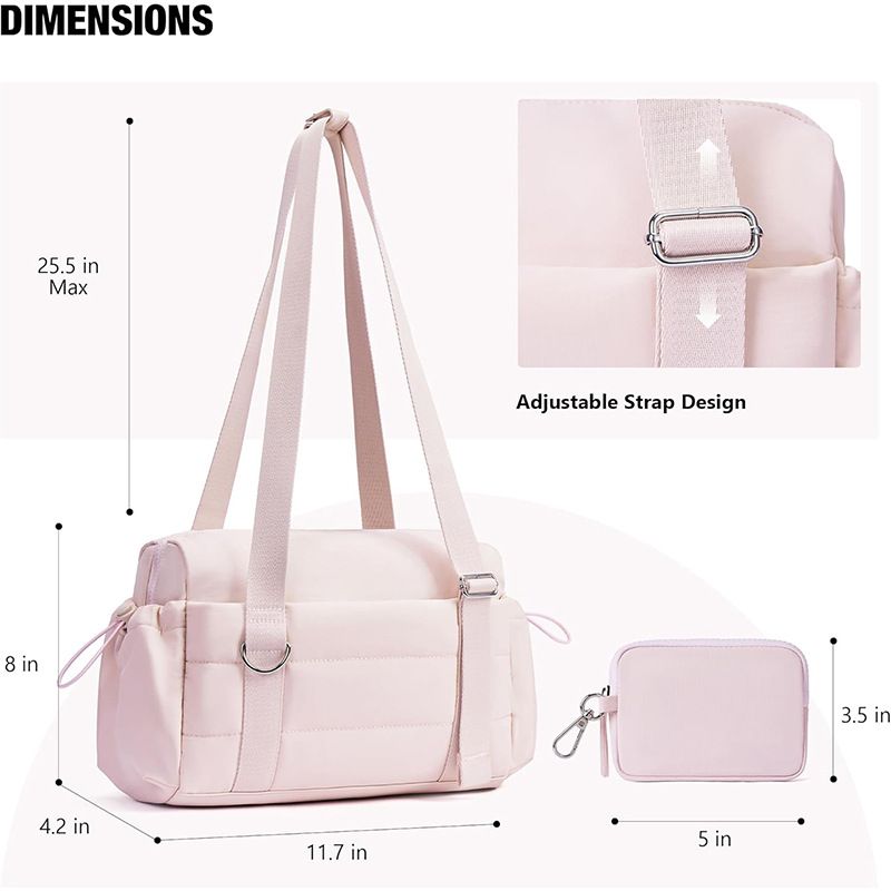 Pink Women’s Fluffy Nylon Gym Travel Tote Bag and Coin Purse Set - Side Drawstring Cup Holder, Front / Back Zipper Pockets and Wet & Dry Separation, Large Capacity and Lightweight 11.7 x 4.2 x 8" Kemu |Fashion Home Kitchen Beauty