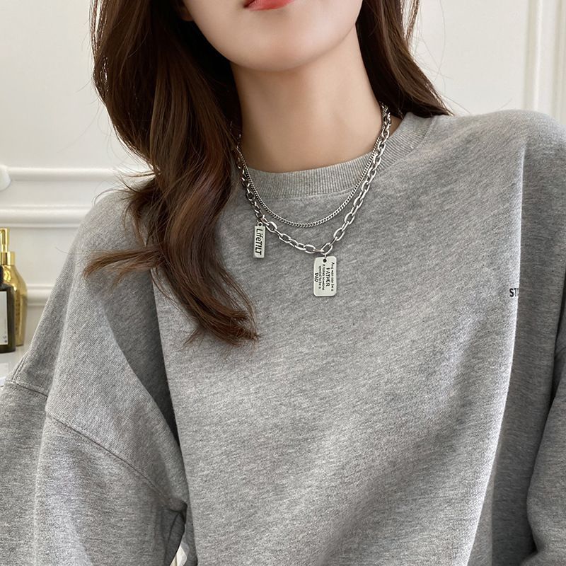 Hip Hop Necklace Zinc Alloy Twist Chain Unisex Non-detachable double-layer iron chain circumference 43+5 Kemu |Fashion Home Kitchen Beauty