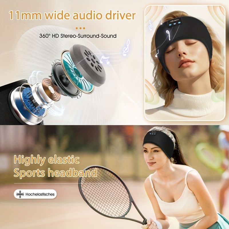 Wireless Sleep Headphones Headband Headphones Music Eye Mask Side Sleeper - Black - Size 001