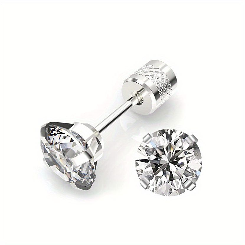 White Synthetic Diamond Earrings Embossed Floral Pattern Stud Earrings - Black - Size 01