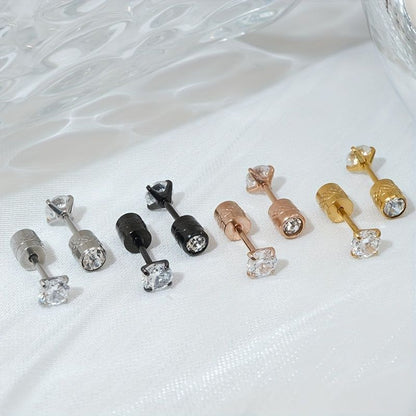 White Synthetic Diamond Earrings Embossed Floral Pattern Stud Earrings - Rainbow - Size 01