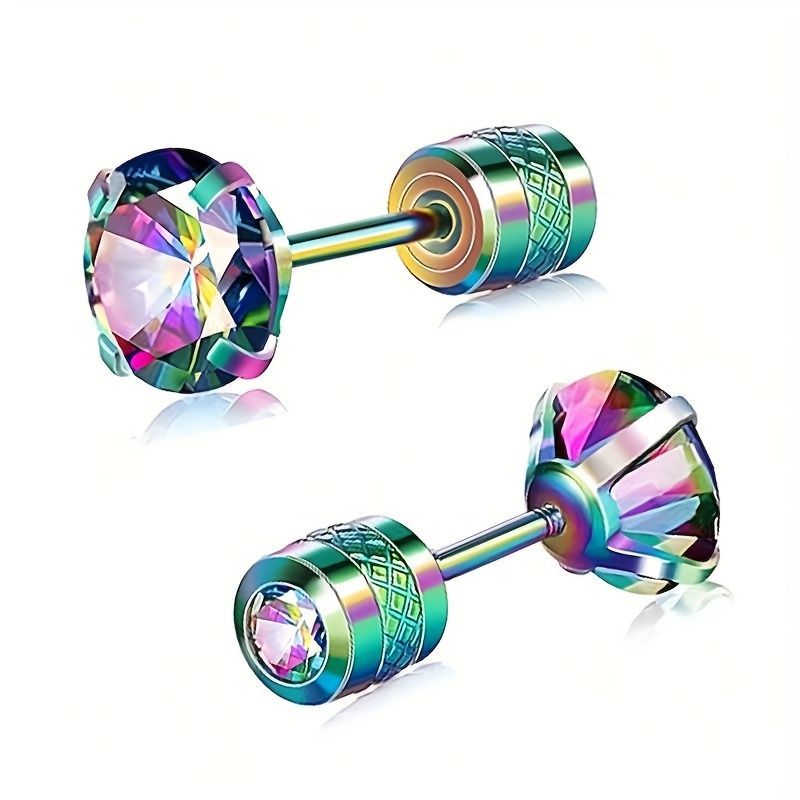 White Synthetic Diamond Earrings Embossed Floral Pattern Stud Earrings - Rose gold - Size 01