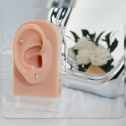 White Synthetic Diamond Earrings Embossed Floral Pattern Stud Earrings - Rose gold - Size 01