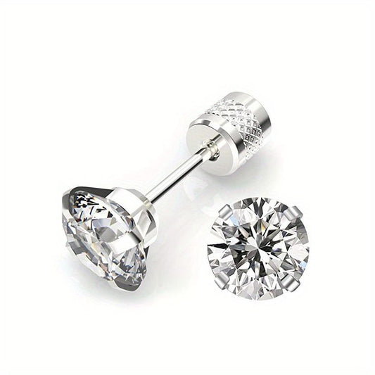 White Synthetic Diamond Earrings Embossed Floral Pattern Stud Earrings - Silver - Size 01