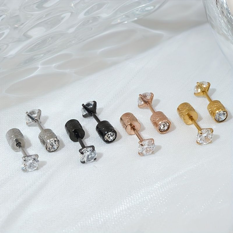 White Synthetic Diamond Earrings Embossed Floral Pattern Stud Earrings - Silver - Size 01