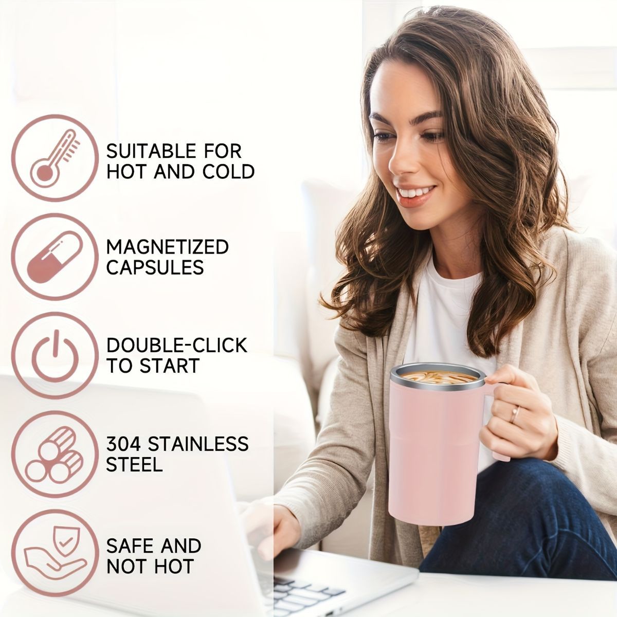 Self-Stirring Coffee Mug Automatic Stir Mug LED Temperature Mug Rechargeable - Black - Size 380ML Kemu |Fashion Home Kitchen Beauty