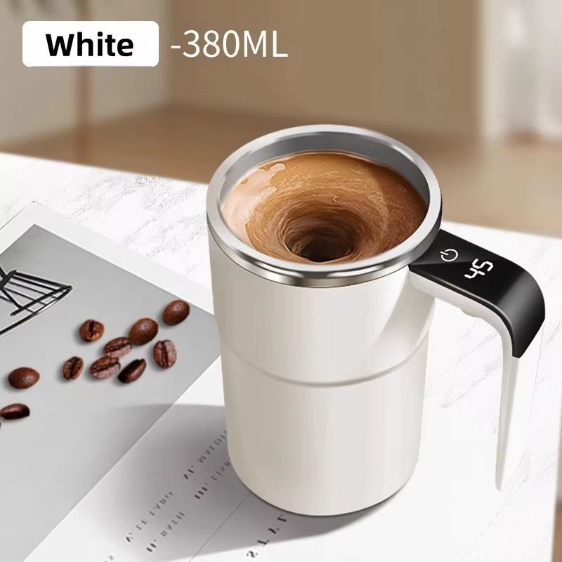 Self-Stirring Coffee Mug Automatic Stir Mug LED Temperature Mug Rechargeable - White - Size 380ML Kemu |Fashion Home Kitchen Beauty