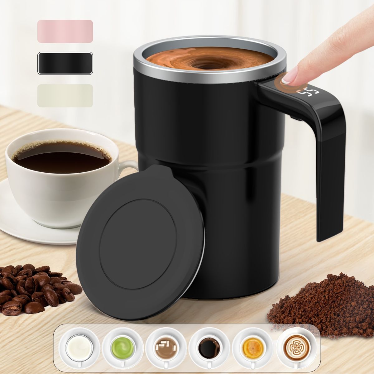 Self-Stirring Coffee Mug Automatic Stir Mug LED Temperature Mug Rechargeable - White - Size 380ML Kemu |Fashion Home Kitchen Beauty