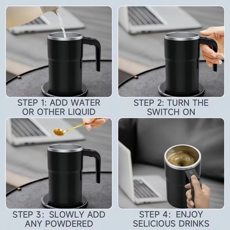 Self-Stirring Coffee Mug Automatic Stir Mug LED Temperature Mug Rechargeable - White - Size 380ML Kemu |Fashion Home Kitchen Beauty