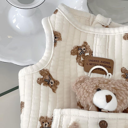 Pet Sweater Plush Bear Pattern Sleeveless Pet Clothing Puppy Outfit Kitten - Ivory - Size L