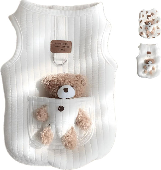 Pet Sweater Plush Bear Pattern Sleeveless Pet Clothing Puppy Outfit Kitten - Ivory - Size XL Kemu |Fashion Home Kitchen Beauty