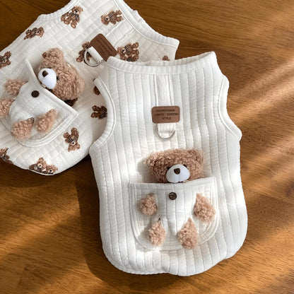 Pet Sweater Plush Bear Pattern Sleeveless Pet Clothing Puppy Outfit Kitten - Ivory - Size XL