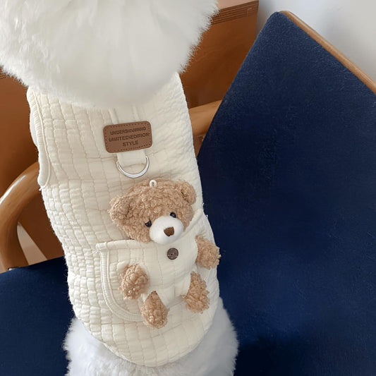 Pet Sweater Plush Bear Pattern Sleeveless Pet Clothing Puppy Outfit Kitten - White - Size L Kemu |Fashion Home Kitchen Beauty