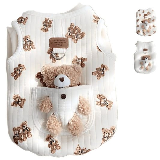 Pet Sweater Plush Bear Pattern Sleeveless Pet Clothing Puppy Outfit Kitten - White - Size M Kemu |Fashion Home Kitchen Beauty
