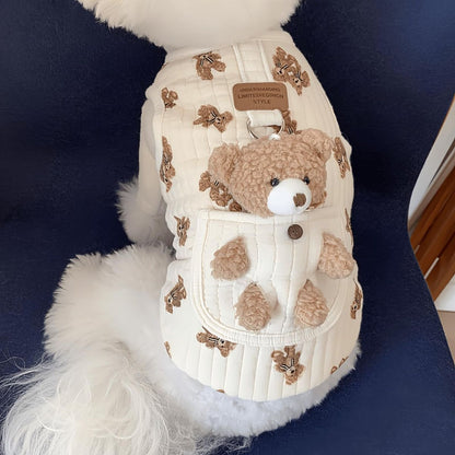Pet Sweater Plush Bear Pattern Sleeveless Pet Clothing Puppy Outfit Kitten - White - Size M