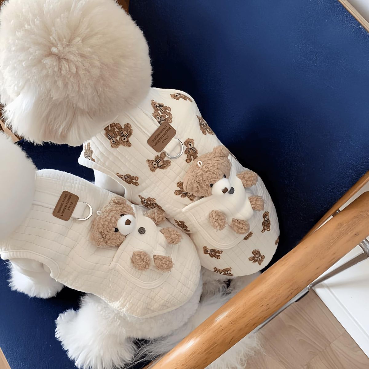 Pet Sweater Plush Bear Pattern Sleeveless Pet Clothing Puppy Outfit Kitten - White - Size S