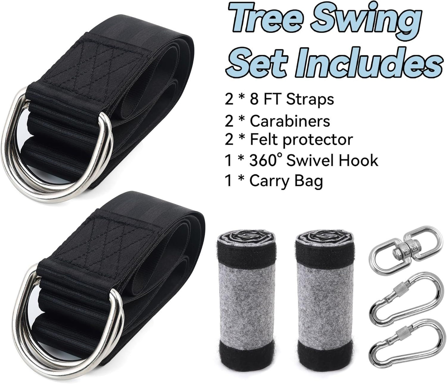 5ft Heavy-Duty Tree Swing Straps Kit – 2000lb Capacity, Includes Carabiners & Felt Protectors for Kids’ Backyard Swings (Black)