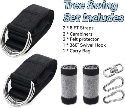 5ft Heavy-Duty Tree Swing Straps Kit – 2000lb Capacity, Includes Carabiners & Felt Protectors for Kids’ Backyard Swings (Black)