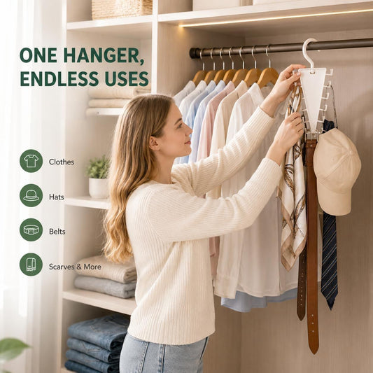 6-Pack V-Shaped 360° Rotating Closet Organizer with 12 Hooks for Hats, Bags & Scarves, Space-Saving Wardrobe Hanger (White) Kemu |Fashion Home Kitchen Beauty
