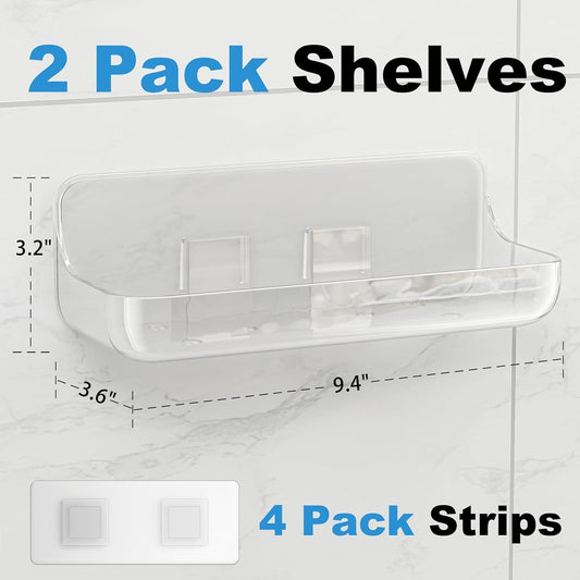 2-Pack Acrylic Adhesive Wall Shelf for Bathroom, Kitchen & Vanity Storage – No Drill, Waterproof with Drainage Holes (Clear) Kemu |Fashion Home Kitchen Beauty