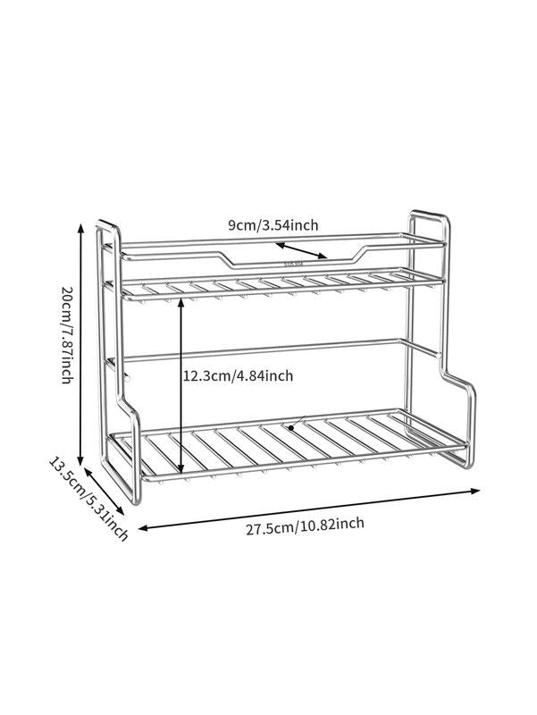304 Stainless Steel Two Layers Tabletop Storage Rack Kitchen Spice Rack Bathroom Cosmetics Mouthwash Cup Organizer Shelf-Silver Kemu |Fashion Home Kitchen Beauty