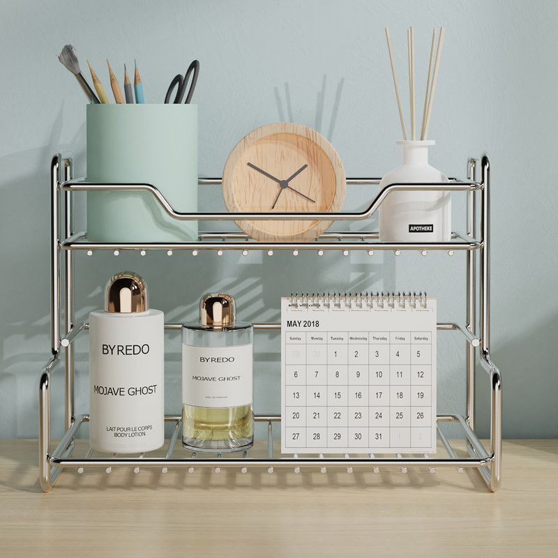 304 Stainless Steel Two Layers Tabletop Storage Rack Kitchen Spice Rack Bathroom Cosmetics Mouthwash Cup Organizer Shelf-Silver Kemu |Fashion Home Kitchen Beauty
