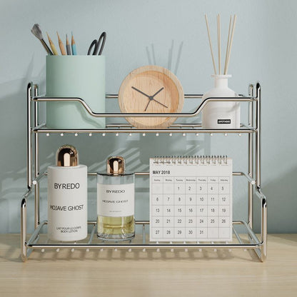 304 Stainless Steel Two Layers Tabletop Storage Rack Kitchen Spice Rack Bathroom Cosmetics Mouthwash Cup Organizer Shelf-Silver Kemu |Fashion Home Kitchen Beauty