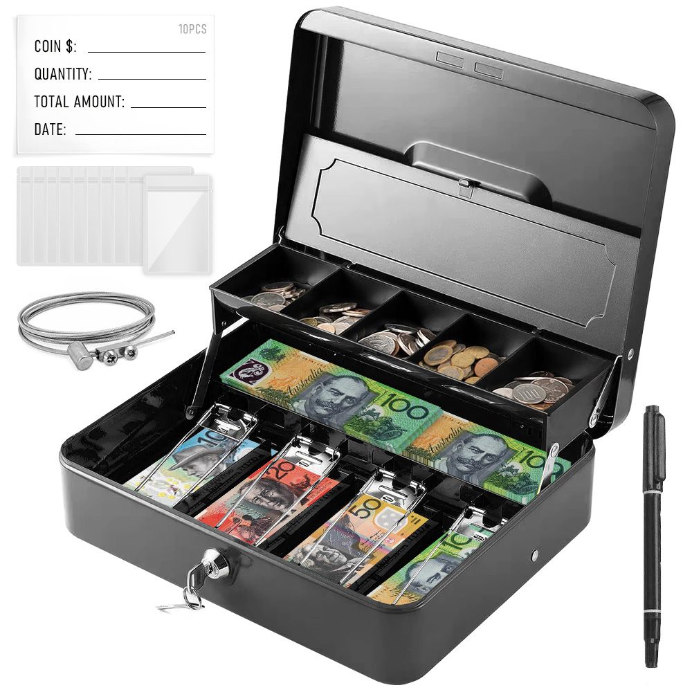 Portable Heavy-Duty Metal Cash Box with Key Lock & Security Cable Lock Suitable for Small Business - Kemu |Fashion Home Kitchen Beauty