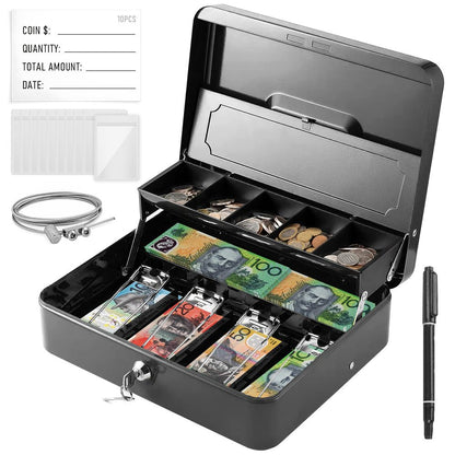 Portable Heavy-Duty Metal Cash Box with Key Lock & Security Cable Lock Suitable for Small Business - Kemu |Fashion Home Kitchen Beauty