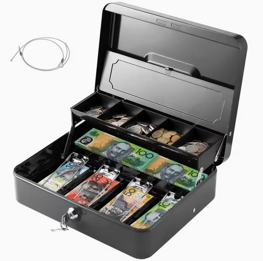 Portable Heavy-Duty Metal Cash Box with Key Lock & Security Cable Lock Suitable for Small Business Kemu |Fashion Home Kitchen Beauty