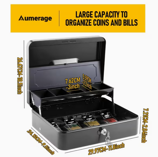 Portable Heavy-Duty Metal Cash Box with Key Lock & Security Cable Lock Suitable for Small Business Kemu |Fashion Home Kitchen Beauty