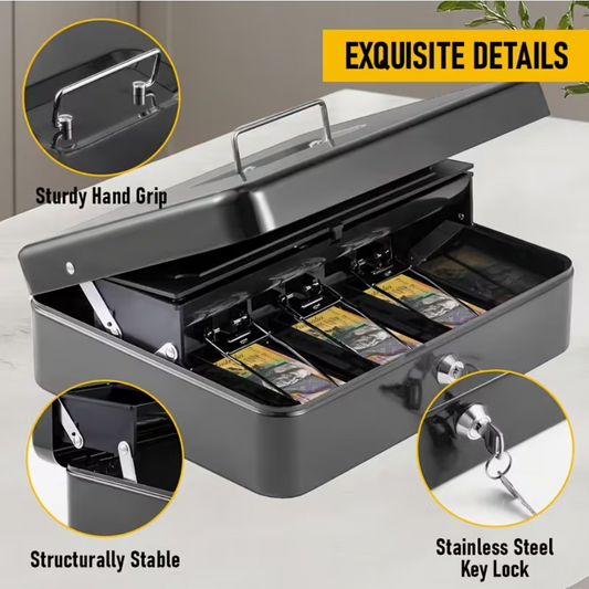 Portable Heavy-Duty Metal Cash Box with Key Lock & Security Cable Lock Suitable for Small Business - Kemu |Fashion Home Kitchen Beauty