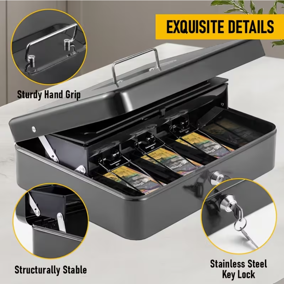 Portable Heavy-Duty Metal Cash Box with Key Lock & Security Cable Lock Suitable for Small Business Kemu |Fashion Home Kitchen Beauty