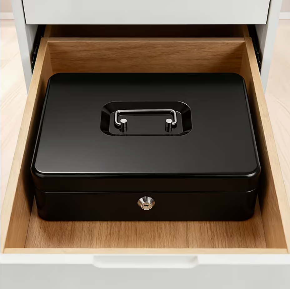 Portable Heavy-Duty Metal Cash Box with Key Lock & Security Cable Lock Suitable for Small Business Kemu |Fashion Home Kitchen Beauty
