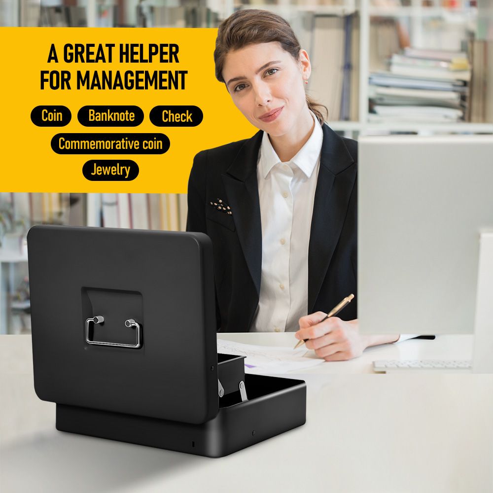 Portable Heavy-Duty Metal Cash Box with Key Lock & Security Cable Lock Suitable for Small Business - Kemu |Fashion Home Kitchen Beauty
