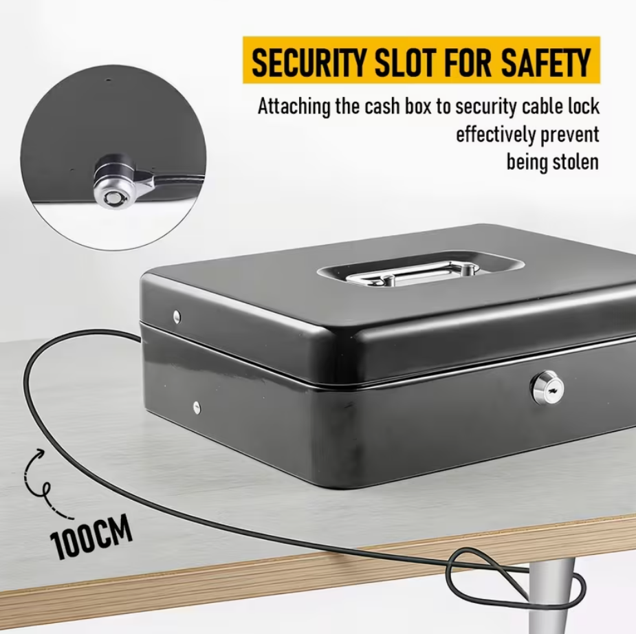 Portable Heavy-Duty Metal Cash Box with Key Lock & Security Cable Lock Suitable for Small Business Kemu |Fashion Home Kitchen Beauty