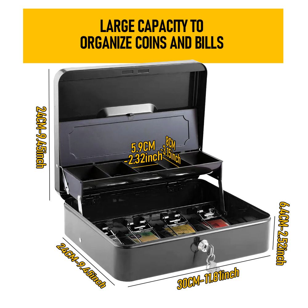 Portable Heavy-Duty Metal Cash Box with Key Lock & Security Cable Lock Suitable for Small Business - Kemu |Fashion Home Kitchen Beauty