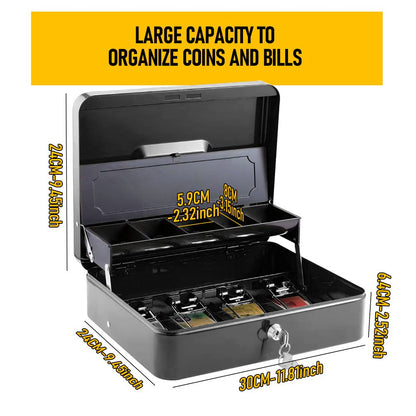 Portable Heavy-Duty Metal Cash Box with Key Lock & Security Cable Lock Suitable for Small Business - Kemu |Fashion Home Kitchen Beauty