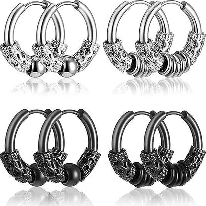14mm Men's Titanium Steel Hoop Earrings Set - Black & Silver, Punk Rock Style Kemu |Fashion Home Kitchen Beauty