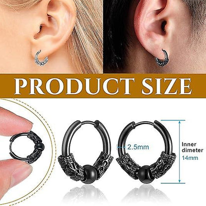 14mm Men's Titanium Steel Hoop Earrings Set - Black & Silver, Punk Rock Style Kemu |Fashion Home Kitchen Beauty